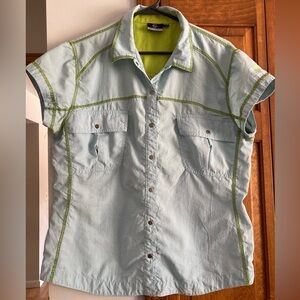 Wildebeast Trekking Shirt Light Blue Short Sleeve Packable Snap Button XL